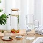 Hsei 2 Sets Glass Pitcher with Lid, 67.6 oz / 2000 ml Water Carafe with Handles - Image 3