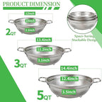 Colander Set of 3, Stainless Steel Micro-Perforated Colanders Strainers - Image 2