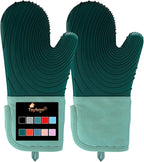 Silicone Oven Mitts-13.6 in Extended Oven Mitts Heat Resistant 500F, Oven Gloves by Tayfeim