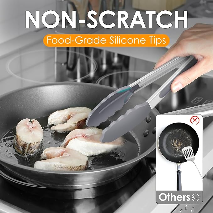 HOTEC Premium Stainless Steel Locking Kitchen Tongs - Image 3