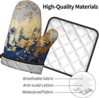 Blue and Gold Watercolor Abstract Oven Mitts and Pot Holder Sets of 3, Non-Slip - Image 8