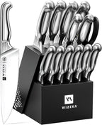 WIZEKA Kitchen Knife Set with Block: 15PCS German Stainless Steel Knife Block by WIZEKA