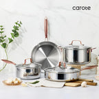 CAROTE 21pcs Tri-Ply Stainless Steel Cookware Set, Pots and Pans Set, Non Toxic - Image 9