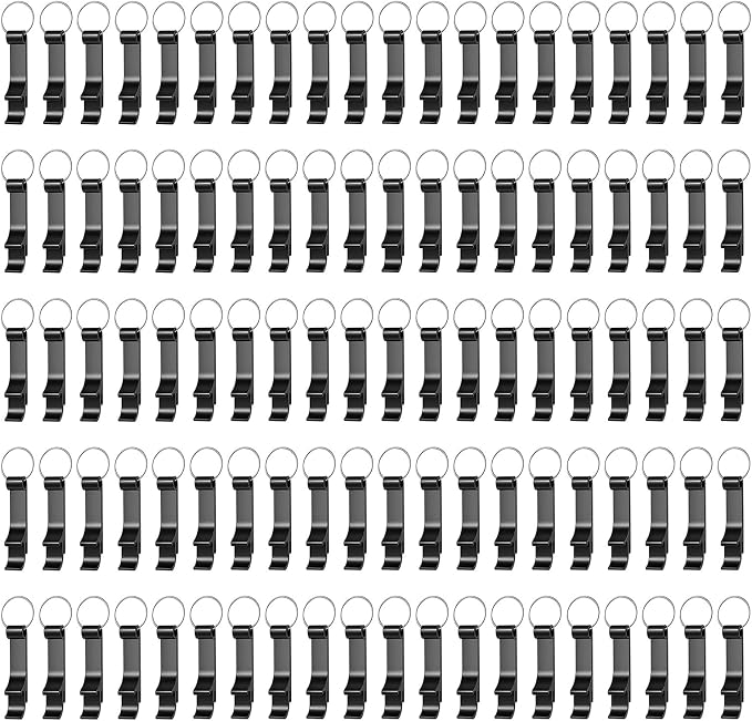 100 Pack Black Metal Bottle Opener Keychains, Tiny Beverage Opener Party Favor by Yugada