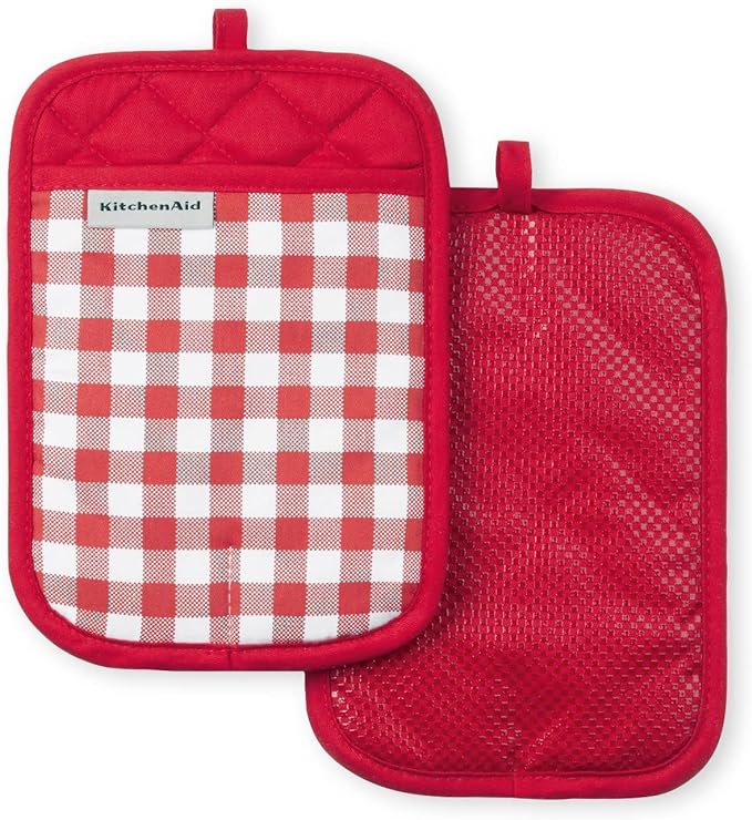 KitchenAid Gingham Pot Holder 2-Pack Set, Passion Red by KitchenAid