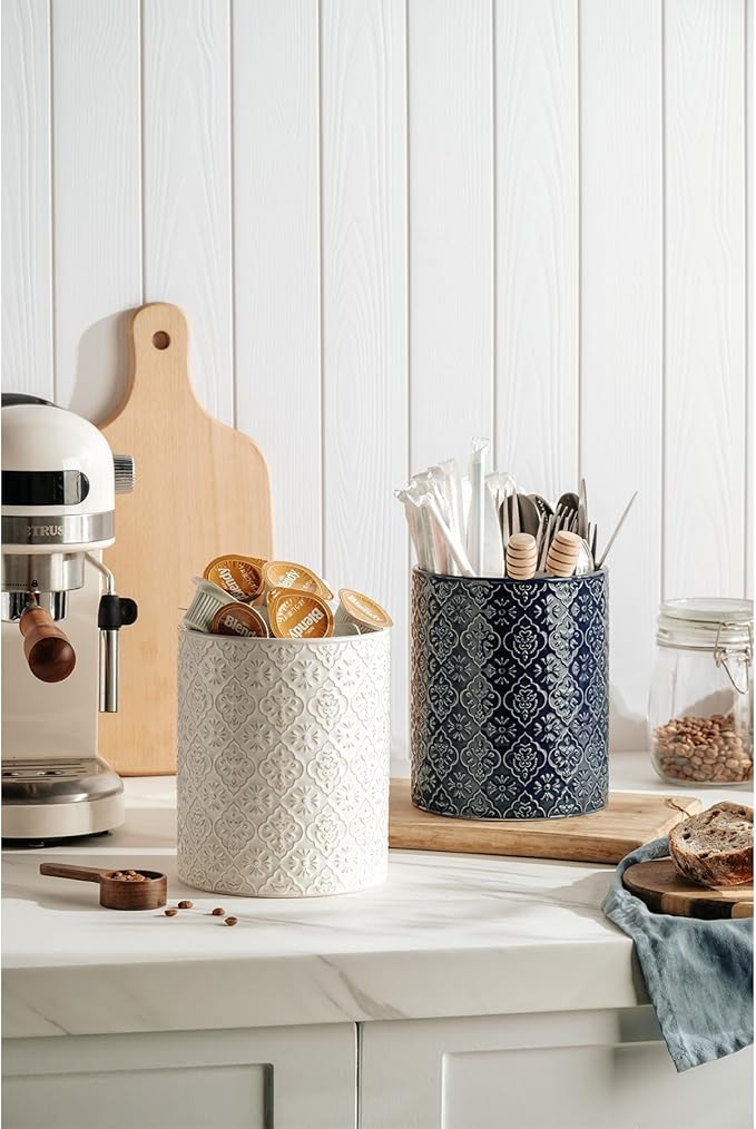 Kitchen Utensil Holder, 6x7 inch Large Ceramic Utensil Holder - Image 3