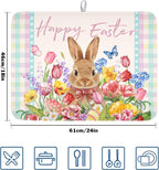 Easter Bunny Dish Drying Mat for Kitchen Counter Happy Easter Rabbit Floral - Image 2