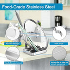 SOLEADER Pot Lid Holder While Cooking, 2 in 1 Stainless Steel Upright Spoon Rest - Image 3