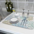 Blue Coral Dish Drying Mat Coastal Starfish Dishes Pad Hanging Drainer Mats - Image 6