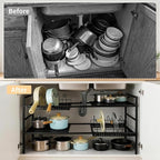 Pots and Pans Organizer Under Cabinet, Expandable Length, Adjustable Height - Image 3