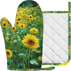 Vintage Sunflower Oven Mitts and Pot Holders Sets Flower Oil Painting Silicone - Image 2