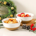 HASENSE Large Ceramic Serving Bowls Set of 2, 60 Oz 8.5 Inch White & Terracotta - Image 4