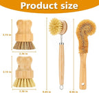 SAMEBUTECO Bamboo Dish Brushes Sets 4 Tools in One Kitchen Clean Dish Scrubber - Image 2