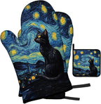 LOKMU Oven Mitts and Pot Holders Set of 3, Starry Night and Black Cat Heat - Image 2