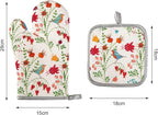 Kitchen Oven Mitts and Pot Holders Sets, Flower Bird Print Oven Gloves and - Image 2