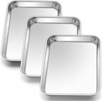 E-far 3 Pack Toaster Oven Trays, 9.4”x7.3” Stainless Steel Small Baking Cookie by E-far