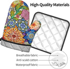Boho Floral Oven Mitts and Pot Holders Sets of 3, Colorful Flowers Heat - Image 9