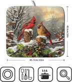 Winter Dish Drying Mat for Kitchen Counter 16x18 Inch Red Birds Cardinal Tree - Image 2