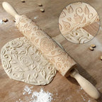 Wooden Rolling Pin, Rose Flower Embossed Engraved Carved Rolling Pin, - Image 4