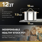 Ciwete Stock Pot 12 Quart, 18/10 Tri-Ply Stainless Steel Whole Clad Stock Pot - Image 4