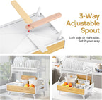Urackify 2-Tier Dish Drying Rack, Large Stainless Steel & Bamboo Dish Rack - Image 4