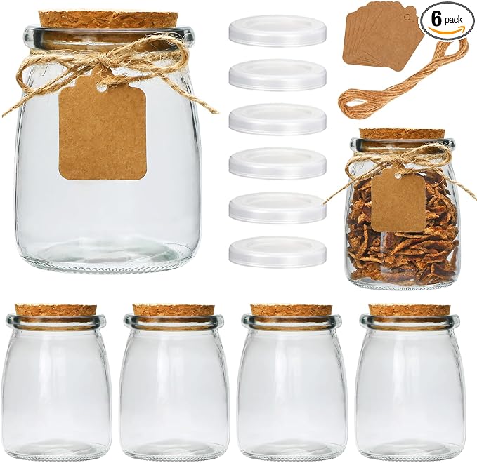 Brajttt Mini Yogurt Jars 6 Pack, 7 oz Glass Favor Jars by Brajttt