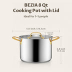 BEZIA 8 Quart Stainless Steel Stock Pot, 0-Coating Safe Cooking Pot - Image 7
