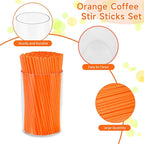 500 Pcs Neon Orange Coffee Stir Sticks Set Acrylic Stir Stick Holder Heather - Image 3