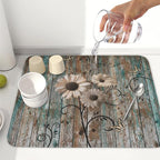 Dish Drying Mat for Kitchen Counter 16 x 18 Inch Rustic Vintage Daisy Floral - Image 6