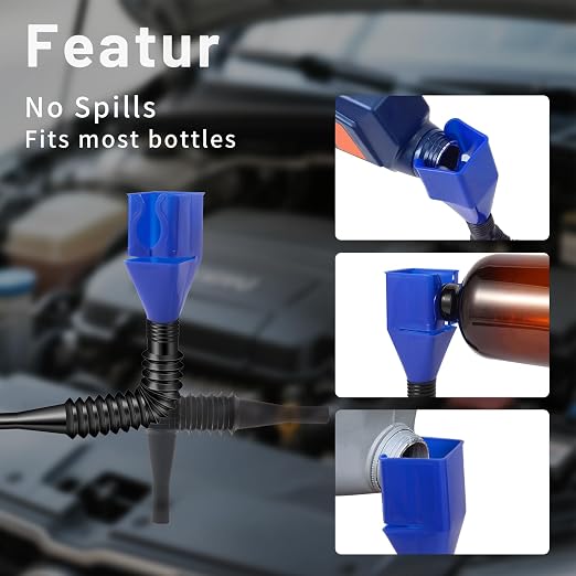 2-Pack Flexible Car Funnel for Oil Change, Retractable Snap-On Automotive Funnel - Image 4