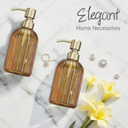 16 OZ Amber Glass Soap Dispenser, Amber Stripe Bathroom Hand Soap Dispensers - Image 5