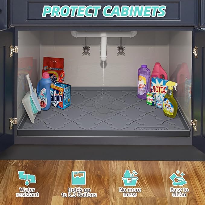 SIKADEER 28" x 19" Under Sink Mat Waterproof, Silicone Mat Kitchen Drawer Shelf - Image 5