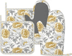 Oven Mitts and Pot Holders Vintage Flower Peony Floral Silicone Kitchen by DADABULIU