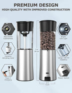 innhom Gravity Electric Salt and Pepper Grinder Set Stainless Steel Salt - Image 2