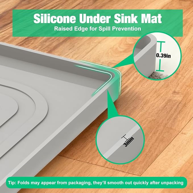 Aisslro Under Sink Mat 22" X 19", Waterproof Silicone Cabinet Organizer - Image 5