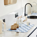 Checkered Dish Drying Mat for Kitchen Counter, Coffee Bar Station Accessories by Ohocut