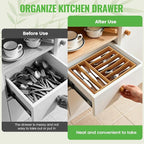 Bamboo Silverware Organizer, Bamboo Kitchen Drawer Cutlery Organizer, Utensil - Image 4