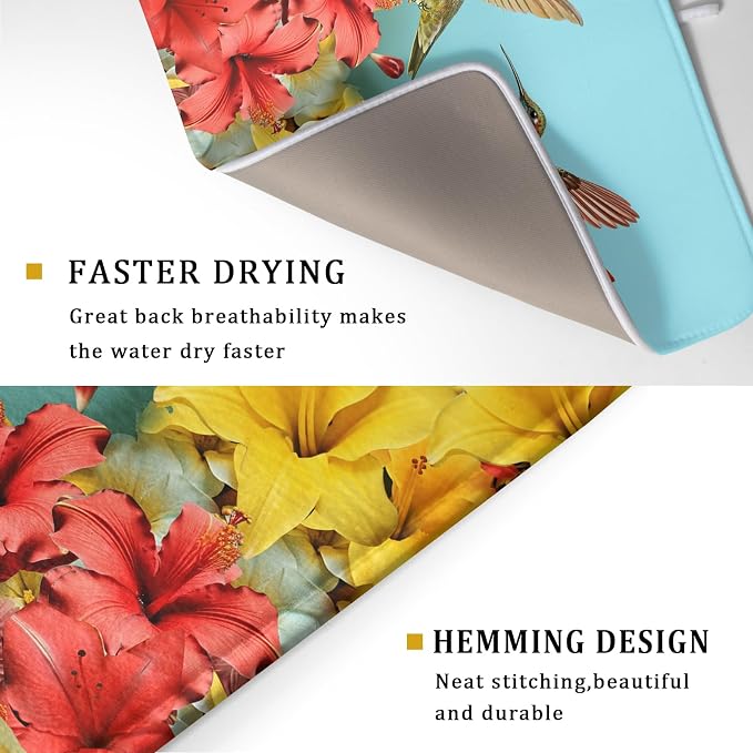 Kawani Spring Summer Hummingbirds Floral Dish Drying Mat - Image 3
