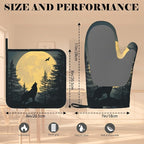 Black Wolf Howling at The Moon Oven Mitt and Pot Holder - Image 3
