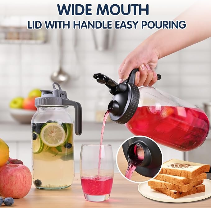 Glass Pitchers with Lid, 64OZ Leak-Proof Airtight Mason Jars, Wide Mouth Water - Image 4