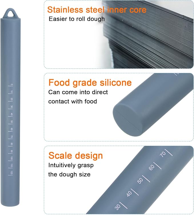 HARFINGTON 2pcs Silicone Rolling Pin 10" Stainless Silicone Surface Non-Stick - Image 4