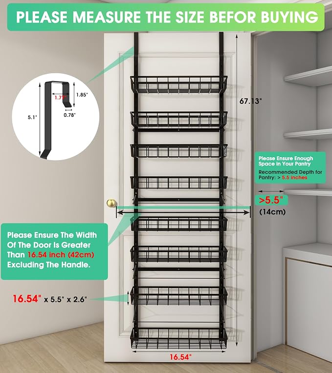 Mefirt Over The Door Pantry Organizer, Wall Mount Spice Rack, Pantry Hanging - Image 2