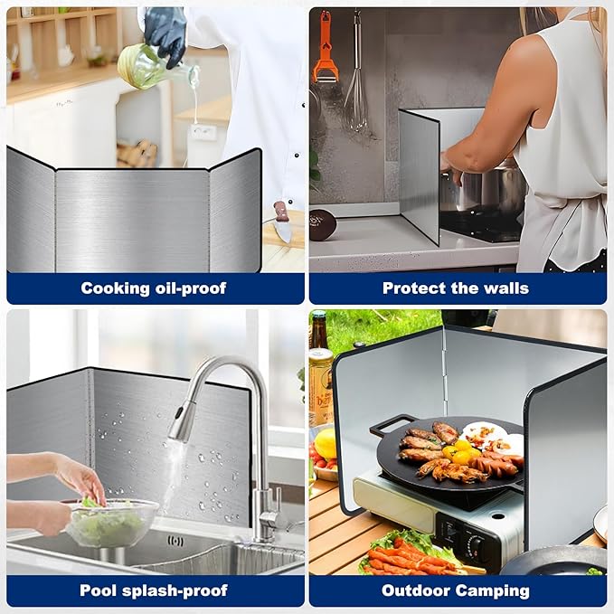 4 Sided Splatter Guard, Foldable Stainless Steel Oil Splatter Screens, Oil - Image 3