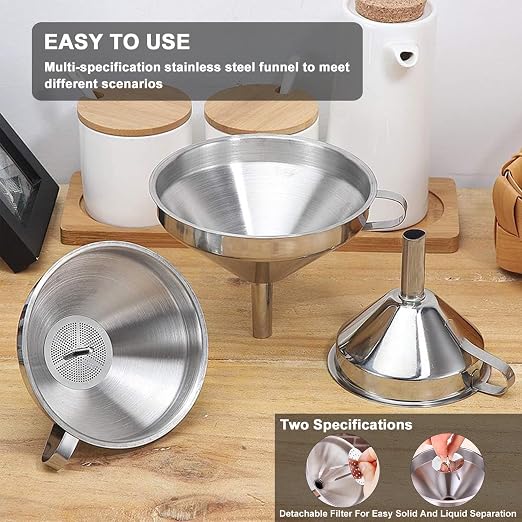 Stainless Steel Funnels for Kitchen use, Cleaning Brush, 200 Mesh Food Filter - Image 6