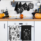 Leinuosen 8 Pcs Skull Kitchen Decor Set Kitchen Towels Gothic Oven Mitts and - Image 5