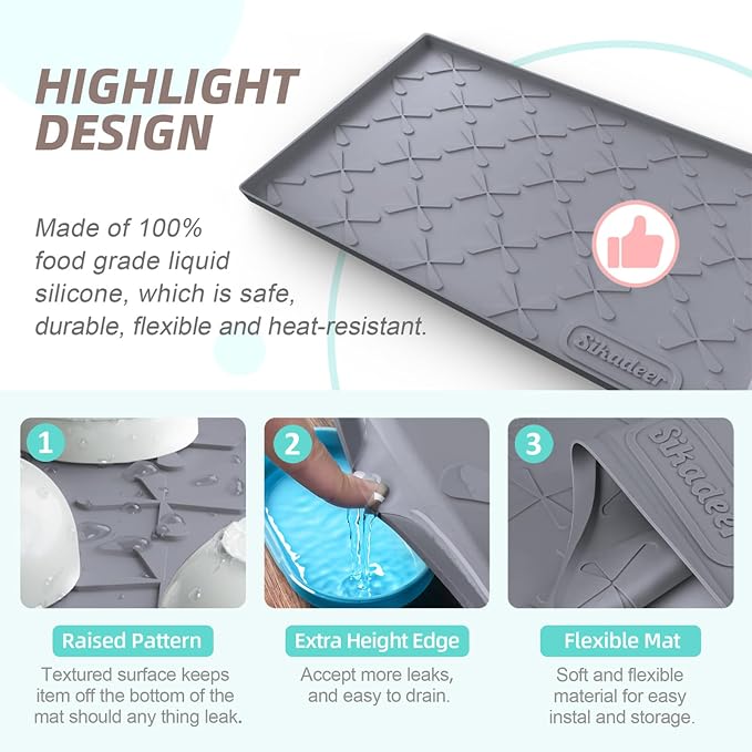 SIKADEER Under Sink Mat Waterproof 34" x 22", Silicone Mat Kitchen Drawer Shelf - Image 4
