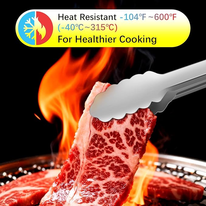 Stainless Steel Tongs for Cooking, Heat Resistant 600 Degrees Metal Kitchen - Image 5