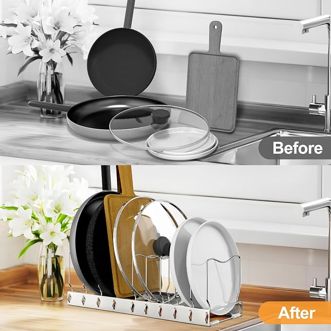 FLSEPAMB 2 Pack 10-Tier Pan Organizer Adjustable Lid Organizer Kitchen - Image 3