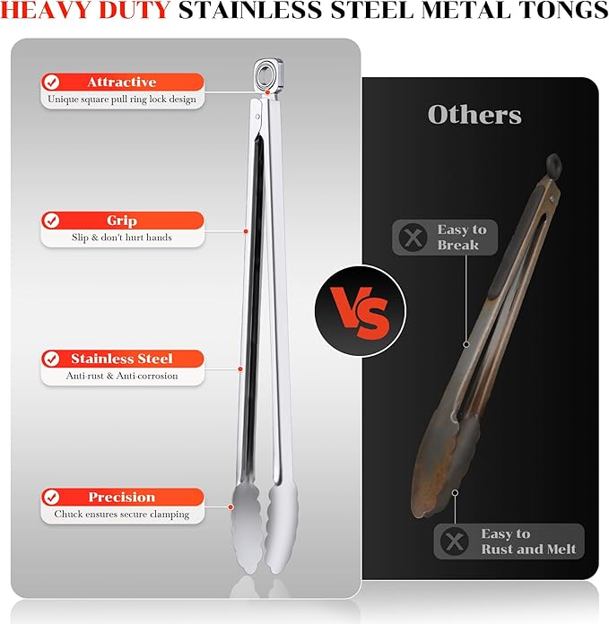 Grill Tongs - 12 Inch & 17 Inch Extra Long BBQ Tongs, Heat Resistant Stainless - Image 6