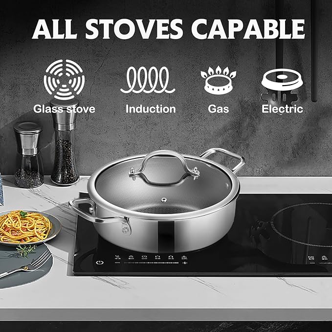 Saute Pan Set, Hybrid Non Stick 5 Quart Everyday Braiser pan, 10 inch skillet - Image 6